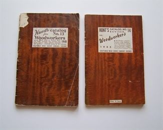 Lot 059   1940 & 1943   2 "Hunts" Woodworkers Catalogs of rare woods, tools, hardware, patterns ad more (catalog #13 & 14), 138 and 124 pages, 6" x 9" h.  Cond:  The 1940 catalog has moderate wear and a 1" corner loss.  The 1943 catalog has minor wear.         Est. $40-60.