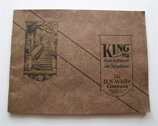Lot 069   1925 "H.N. White Co." Musical Instrument Catalog for the "King" series of instruments, approx. 70 pages.  Mostly B&W, fully illustrated.  These instruments were retailed at Grinnell Bros. in Detroit, 9" x 12" h.  Cond:  Very light wear overall.  Est. $60-80.
