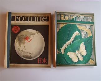 Lot 068    1935 & 36 "Fortune" Magazines includes September 1936 complete issue on the Japanese Empire (5 years before Pearl Harbor) and a partial March 1935 issue on Japanese Silk Production (only the info on silk production is included), 11 1/4" x 14" h. with protective covers applied.  Cond:  Cover protectors have moderate toning, magazines are in excellent condition.  Est. $50-70.