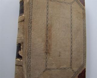 Lot 073   C/1895 Lg. Scrap Album with clippings from 1893 Chicago World's Fair and various Michigan/Detroit related clippings, approx. 80 pages, 11" x 16" x 2" thick. Cond:  Ledger was originally filled w/1880 pharmacy prescription labels w/clippings pasted over almost every page.  Moderate wear to the cover, interior pages are wavy.  Est. $30-60.