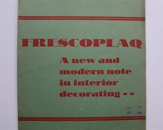 Lot 072   1929 "S Grafesco Co." Catalog of stencils for low relief paint decorations for home interiors w/stucco finishes know as a "Frescoplac",10 pages. B&W with illustrations. A unique technique used on many California Homes in the 1920's. 8 1/2" x11 1/4" h.  Cond:  Very minor wear.  Est. $20-40.