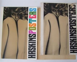 Lot 102    1972 “Haskins Posters” with slip cover, 30 posters, most with female nudes, 14" x 19” by erotic photographer Sam Haskins (British photographer, 1929-2009), first edition.  Cond:  Slip cover has moderate edge wear with loss to upper right corner from sticker removal.  Posters are excellent condition.  Est. $150-250.