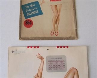 Lot 101   1947 Alberto Varga pin-up calendar from Esquire, 12 color pin-ups with shipping sleeve. 8 1/2" X 12",      Cond:  Sleeve has moderate wear, calendar in excellent condition.    Est. $50-70.