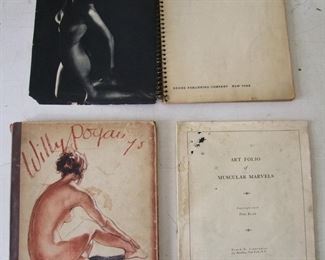 Lot 103    3 pc. Artistic Erotic photography group including 1926 “Art Folio of Muscular Marvels”, 1936 “The Body Beautiful” (vol. 2) and 1946 “Willy Pogany’s Drawing Lessons”. All measure 9" x 12".  Cond: 1926 Folio has insect damage to front and back covers.  1936 book has the cover toned with a sm. bottom tear and corner wear.  1946 book has moderate cover wear w/binding a little loose.       Est.$50-80.
