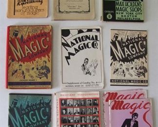 Lot 106    10-C/1930’s -1960’s various Magicians Supply catalogs including National Magic Co., Lux Magic Studio, Sherm’s, Max Holders, Kanters and Mystery mart, average size is 6" x 9".  Cond:  Most in excellent condition w/the 2 Mystery Mart books having insect loss to the spines.  Est. $75-150.