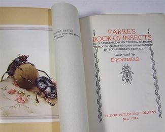 Lot 113   Fabre’s Book of Insects, illustrated by E.J. Detmold (British Illustrator, 1883-1957), Tudor Publishing, NY, copyright 1921, 7 3/4" x 10 1/4".      Cond:  Minor wear overall.      Est. $75-125.