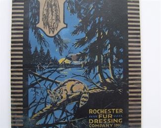 Lot 124   1924 "Rochester Fur Dressing Co." catalog of Fur Clothing, accessories and Taxidermy, 24 pages. 2-color cover, B&W interior, illustrated, also includes prices for tanning your fur, 6 1/4" x 9" h.  Cond:  Minor wear with a light vertical crease on cover.  Est. $40-60.