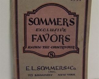 Lot 128     1930/31 Novelties and Favors catalog from E.L. Sommers & Co., includes supplies for Halloween, Christmas, Thanksgiving, etc., also includes toys, 132 pages, 6x9”.  Cond:  Excellent with no wear.  Est. $60-80.
