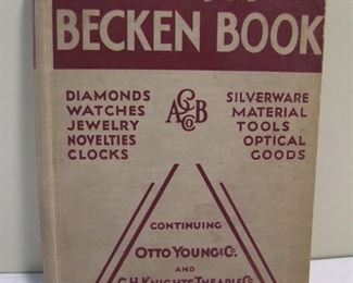 Lot 129     1956 Becken Book for Otto Young & Co. and C.H. Knights-Thearle Co., Chicago. IL, a jewelry and gift catalog, hardbound, 336 pages, 9x12” h., lots of color sections.  Cond:  Moderate wear.  Est. $50-70.