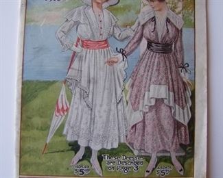 Lot 137    1916 "Standard Mail Order Co." Summer Bargain Clothing Catalog, 80 pages.  Includes formal, casual, some children's and some Men's fashions. 7 1/2" x 10" h.  Cond:  Minor wear with bottom corner chipping of cover.  Est. $50-70.   