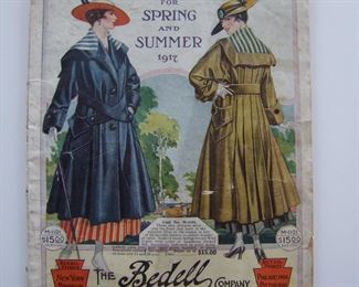 Lot 138    1917 "The Bedell Co." Spring & Summer Ladies Fashion Catalog of New York Styles, 148 pages.  Some full color sections, 7 1/2" x 10" h.  Cond:  Minor wear overall with moderate wear to the spine    Est. $50-70.