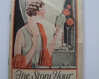 Lot 148   1929 "Lydia E. Pinkham Co." booklet/Catalog for personal care feminine products, 34 pages, color cover, 4 1/2" x 7" h.        Cond:  Minor wear overall. Est. $25-35.