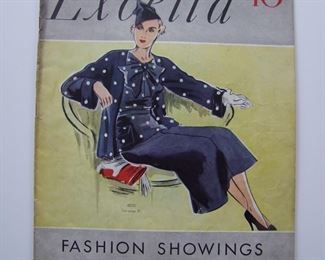 Lot 151    1935 "Excella" Spring Fashion Catalog, 36 pages.  Some color throughout, Excella was a clothing pattern company, 10" x13 1/4" h.  Cond:  Minor wear overall. Est. $30-40.