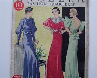 Lot 152    1933/34 "Excella" Winter Fashion Catalog, 36 pages.  Some color throughout, Excella was a clothing pattern company, 10" x 13 1/4" h.  Cond:  Minor wear overall. Est. $30-40.