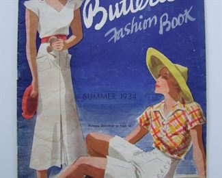 Lot 154   1933 "Butterick" Summer Fashion Catalog, 50 pages.  Some 2 color sections throughout, Butterick was a clothing pattern company, 9 3/4" x 12 1/2" h.    Cond:  Minor wear overall.    Est. $30-40.