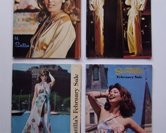 Lot 156   4-1974 thru 1977 "Scentilla" Satin Clothing Catalogs from Chicago, most have 40 pages, includes satin sheets, satin lingerie and satin accessories (The favorite supplier to the Playboy Mansion), all 8 1/2" x 11" h.    Cond:  All excellent.    Est. $60-80.