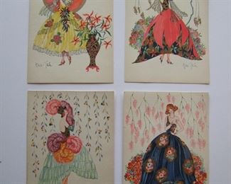Lot 159   C/1935 Set of 4 oversized German Fashion Illustrated Postcards, artist signed, printed by "Moderner Kunst - Veriag G. M.b. h. Berlin".  All have gold ink in the printing, 4 1/4" x 6".  Cond:  All near mint.  Est. $40-60.