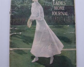 Lot 166    1907 "Ladies Home Journal" Summer Fashion Edition, 74 pages, 11 1/2" x 16 1/2" h.  Includes a C/1910 lg. color brochure from Peerless Pattern Company.  Cond:  Moderate wear with 2 horizontal creases.  Est. $25-40.