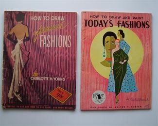 Lot 168      2 "How to Draw and Paint" books including 1964 "Today's Fashions", 36 pages and 1958 Feminine Fashions", 42 pages.  Color covers, 1958 book has loose cover, both 10 "1/4" x 14" h.  Cond:  Both have minor wear and both have some wear to the spine.      Est. $25-35. 