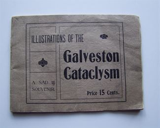 Lot 175  C/1900 Booklet illustrating the Galveston Hurricane Disaster, includes 25 printed photos of total destruction w/over 6000 bodies to be burned or Buried at Sea, 5" x 6 3/4" h.  This was the deadliest natural disaster to ever strike the US.   Cond:  Minor wear overall with many light creases throughout.  Est. $25-35. 