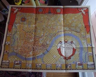 Lot 181   1933 Lg. Illustrated map of Cincinnati (the Queen City) by John Becker and Stuart Ball (the "Chartist").  This map was bought at the 1933 Chicago World's Fair. 27"x 36" w. in it's original envelope (10" x 13").  Cond:  Minor wear overall.  Est. $40-60.