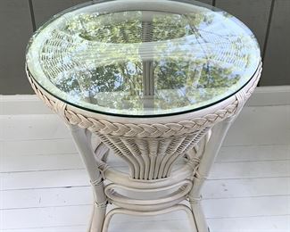 Rattan and glass top side table