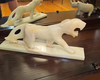 Vintage, mid century , carved stone, tiger statue, 11 inches long