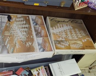 glass checkers chess set