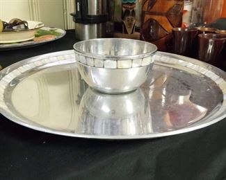 Towle serving tray mother of pearl inlay 15.5 in