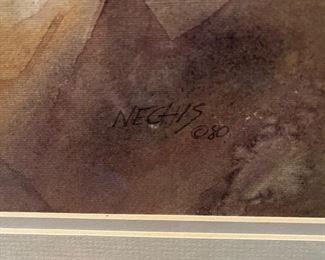 1980 Nechis Artwork - Matted & Framed / www.contemporarycurrent.com / Whimsical In White Rock Lake / 