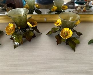 Metal art Italian tole candle holder 