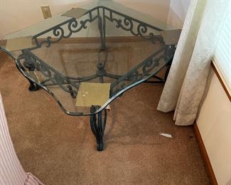 Three piece, metal and glass, coffee, and end tables