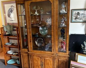 Burled walnut China cabinet