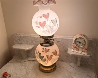 Butterfly glass shade hurricane lamp 