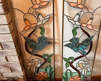 Stain glass panels with hummingbirds