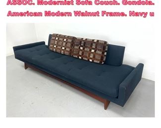 Lot 601 ADRIAN PEARSALL for CRAFT ASSOC. Modernist Sofa Couch. Gondola. American Modern Walnut Frame. Navy u