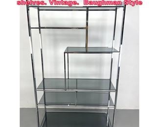 Lot 602 Chrome etagere with gray glass shelves. Vintage. Baughman Style