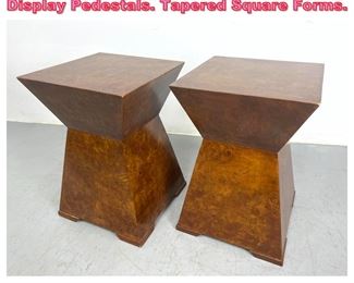 Lot 603 Pr Burl Wood Corseted Side Tables Display Pedestals. Tapered Square Forms. 