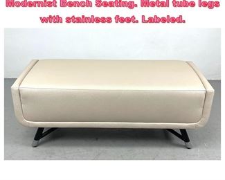 Lot 611 J. A. CASILLAS Upholstered Modernist Bench Seating. Metal tube legs with stainless feet. Labeled. 