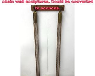 Lot 612 Pair Custom brass trench Art and chain wall sculptures. Could be converted to sconces. 