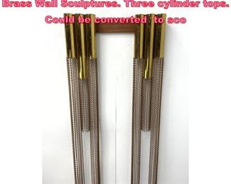 Lot 614 Pair Unique Custom Chain Mail Brass Wall Sculptures. Three cylinder tops. Could be converted to sco