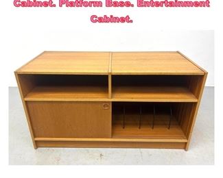 Lot 619 Danish Modern Teak Sliding Door Cabinet. Platform Base. Entertainment Cabinet. 