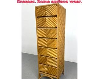 Lot 627 Tall Rattan Bamboo lingerie Chest Dresser. Some surface wear. 