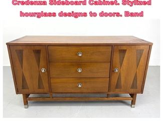Lot 634 Stanley American Modern Walnut Credenza Sideboard Cabinet. Stylized hourglass designs to doors. Band