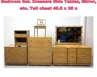 Lot 643 Kent Coffey American Modern Bedroom Set. Dressers Side Tables, Mirror, etc. Tall chest 46.5 x 38 x 