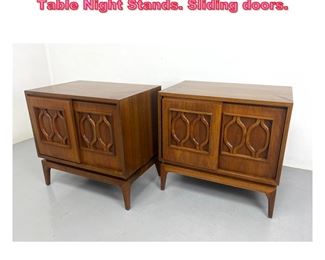 Lot 649 Pair American Modern Walnut Side Table Night Stands. Sliding doors.