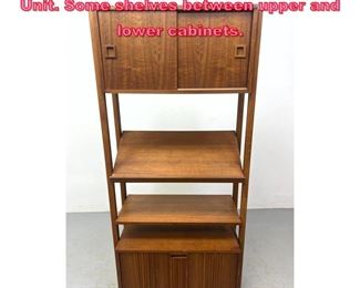 Lot 651 Danish Modern Teak Shelf Cabinet Unit. Some shelves between upper and lower cabinets. 
