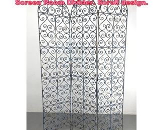 Lot 654 Wrought Iron 3 Panel Folding Screen Room Divider. Scroll design. 
