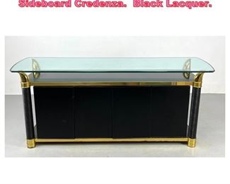 Lot 656 Mastercraft Style Glass Top Sideboard Credenza. Black Lacquer. 