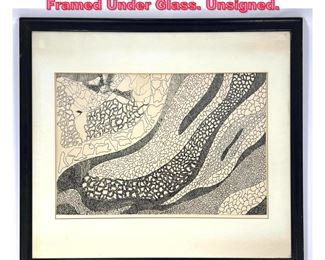 Lot 661 Abstract Modern Ink Drawing. Framed Under Glass. Unsigned. 